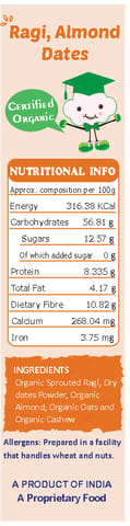 Tummy Friendly Foods Sprouted Ragi, Almond, Dates Porridge Mix Cereal (200 g, 8+ Months)