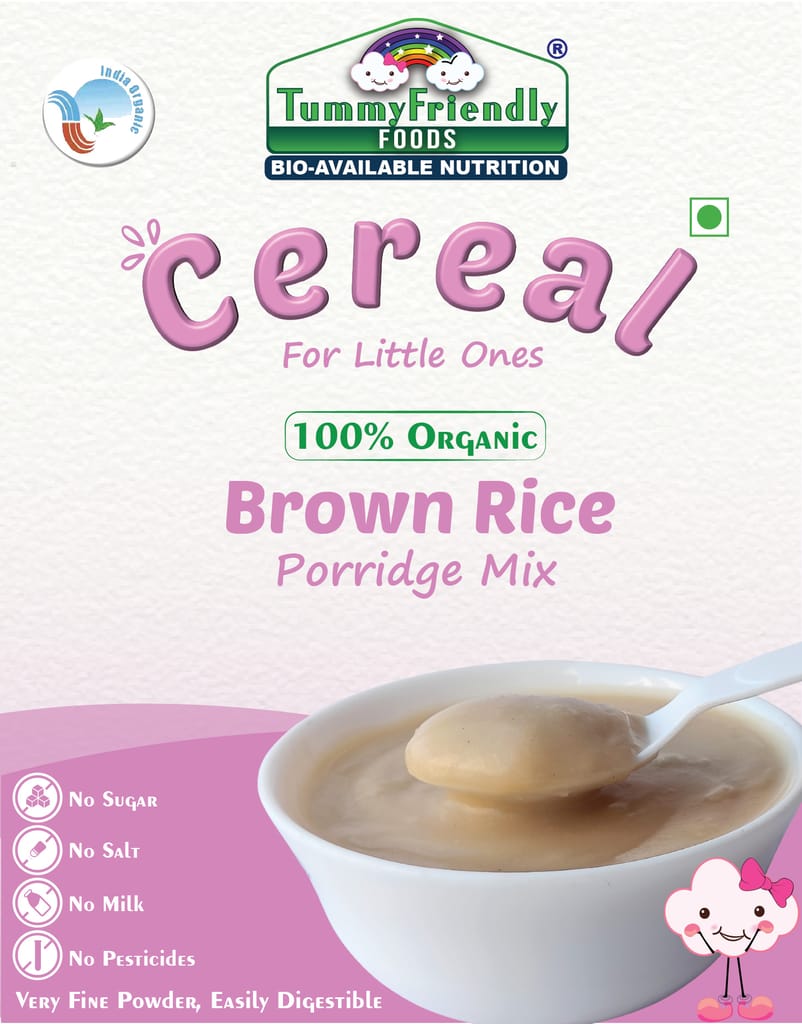 Tummy Friendly Foods Certified 100% Organic Sprouted Brown Rice Porridge Mix | Organic Baby Food for 6 Months Old | Excellent Weight Gain Baby Food| Made of Sprouted Whole Grain Brown Rice | 200g Cereal (200 g, 6+ Months)
