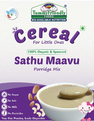 Tummy Friendly Foods Certified 100% Organic Sprouted Sathu Maavu Porridge Mix ,Made of Sprouted Ragi, Whole Grains, Pulses & Nuts , Rich in Protein & healthy-Fat For Baby Weight Gain, 200g Each, 2Packs Cereal (400 g, Pack of 2)