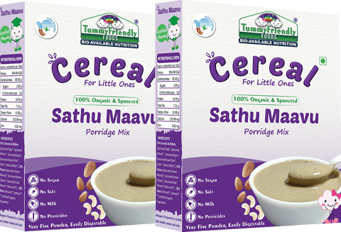 Tummy Friendly Foods Certified 100% Organic Sprouted Sathu Maavu Porridge Mix ,Made of Sprouted Ragi, Whole Grains, Pulses & Nuts , Rich in Protein & healthy-Fat For Baby Weight Gain, 200g Each, 2Packs Cereal (400 g, Pack of 2)