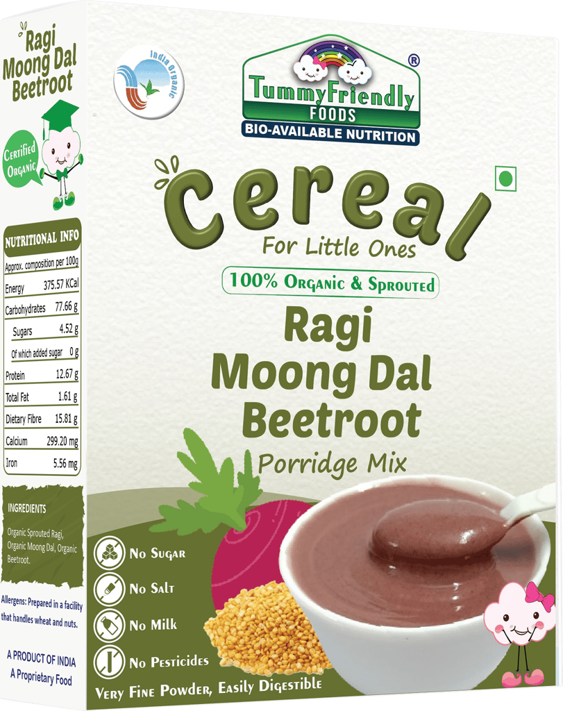 Tummy Friendly Foods Certified 100% Organic Sprouted Ragi, Moong Dal, Beetroot Porridge Mix | Organic Baby Food for 6 Months Old | Made of Sprouted Ragi for Baby |Rich in Calcium, Iron, Fibre & Micro-Nutrients | 200g Cereal (200 g)