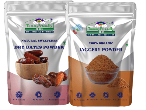 Tummy Friendly Foods Natural Sweeteners Premium Dates, Organic Jaggery Powder - 2 Packs, 200g Each Cereal (400 g, Pack of 2)