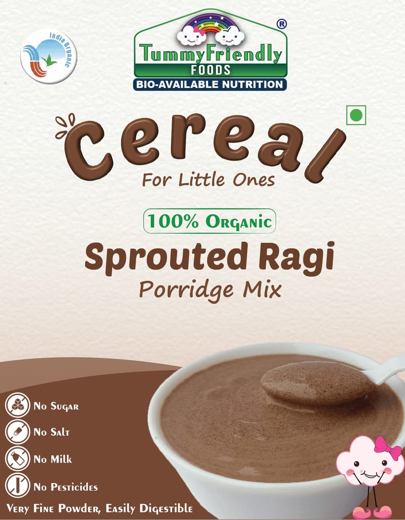 Tummy Friendly Foods Certified Organic Sprouted Ragi Porridge Mix | Made of Organic Sprouted Ragi for Baby| Rich in Calcium, Iron, Fibre & Micro-Nutrients | 200g Cereal (200 g)