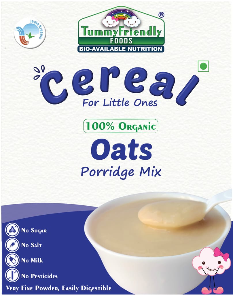 Tummy Friendly Foods Certified 100% Organic Oats Porridge Mix | Organic Baby Food for 6 Months Old | Rich in Beta-Glucan, Protein & Fibre| 200g Cereal (200 g, 6+ Months)