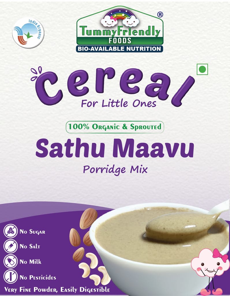 Tummy Friendly Foods Certified Organic Sprouted Sathu Maavu Porridge Mix |Made of Sprouted Ragi, Whole Grains, Pulses & Nuts | Rich in Protein & healthy-Fat For Baby Weight Gain| 200g Cereal (200 g)