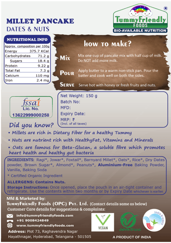 Tummy Friendly Foods Millet Pancake Mix - Veggies, Dates, Nuts. HealthyBreakfast. 2 Packs 150g Each Cocoa Powder (2 x 150 g)