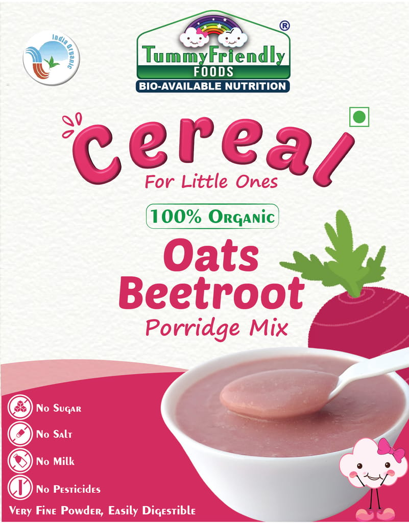 Tummy Friendly Foods Certified 100% Organic Oats, Beetroot Porridge Mix , Organic Baby Food for 6 Months Old , Rich in Beta-Glucan, Protein & Fibre, 200g Each, 2 Packs Cereal (400 g, Pack of 2)