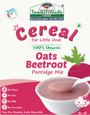 Tummy Friendly Foods Certified 100% Organic Oats, Beetroot Porridge Mix , Organic Baby Food for 6 Months Old , Rich in Beta-Glucan, Protein & Fibre, 200g Each, 2 Packs Cereal (400 g, Pack of 2)
