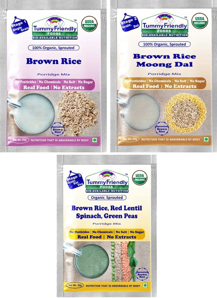 Tummy Friendly Foods Certified Brown Rice Porridge Mixes - Stage1, Stage2, Stage3 | Rich in Gamma-Aminobutyric Acid (GABA), Protein |3 Packs, 50g Each Cereal (150 g, Pack of 3)