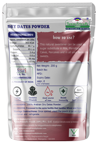 Tummy Friendly Foods Dry Dates Powder from Premium Arabian Dates |Kharek Powder Cereal (400 g, Pack of 2)