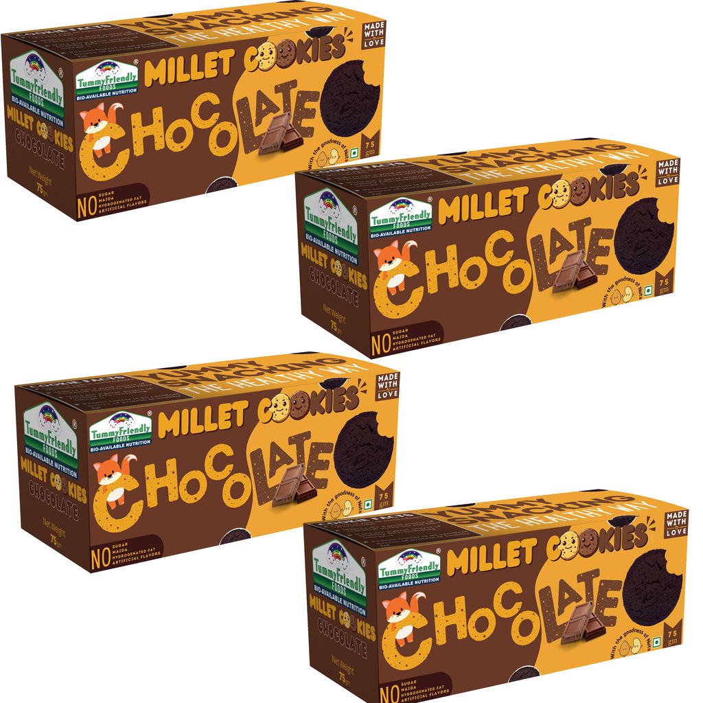 Tummy Friendly Foods Millet Cookies - Chocolate - 4 Packs - 75 g each. Healthy Ragi Biscuits, snacks for Baby, Kids & Adults