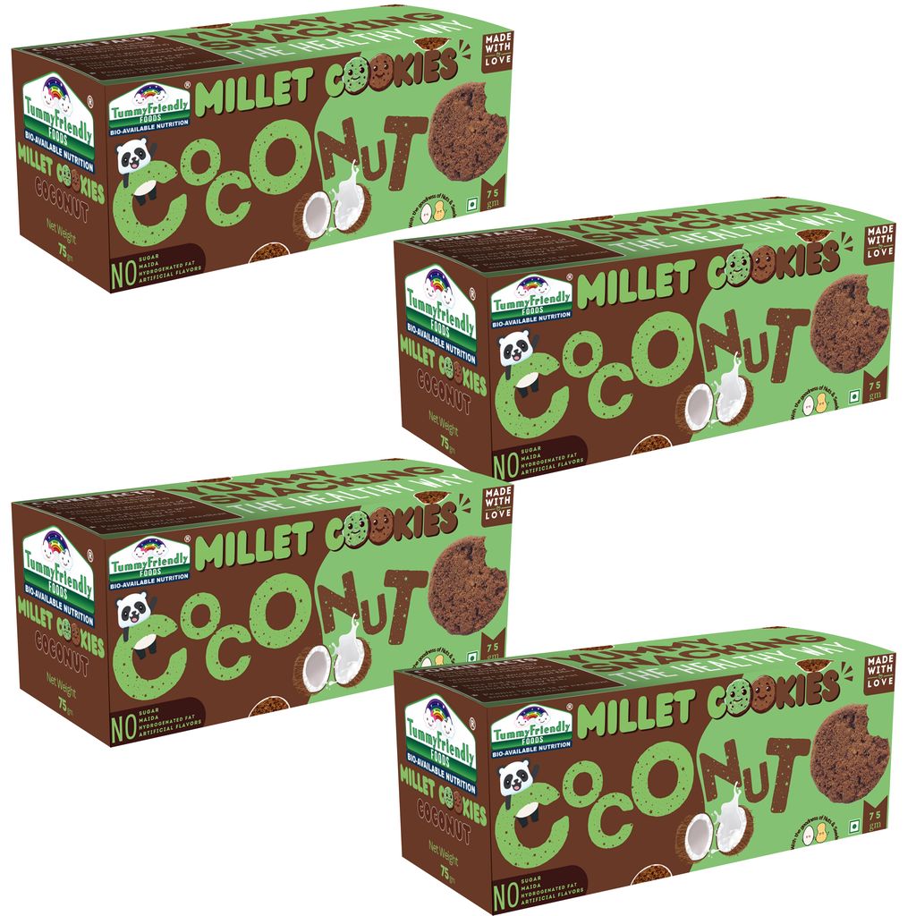 Tummy Friendly Foods Millet Cookies - Coconut - 4 Packs - 75 g each. Healthy Ragi Biscuits, snacks for Baby, Kids & Adults