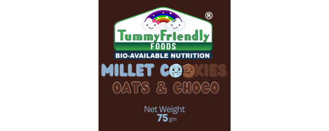 Tummy Friendly Foods Millet Cookies - Oats and Chocolate - 4 Packs - 75 g each. Healthy Ragi Biscuits, snacks for Baby, Kids & Adults