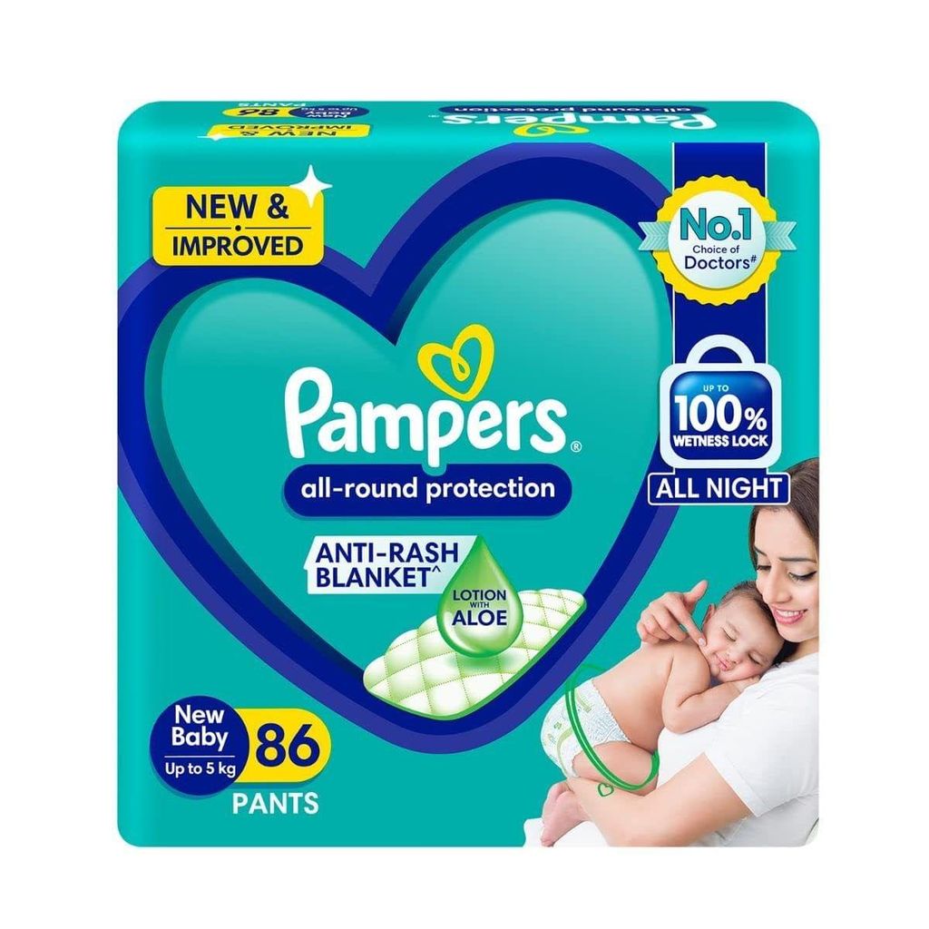 Pampers All round Protection Pants, New Born baby (XS) 86 Count(Upto 5 Kg)