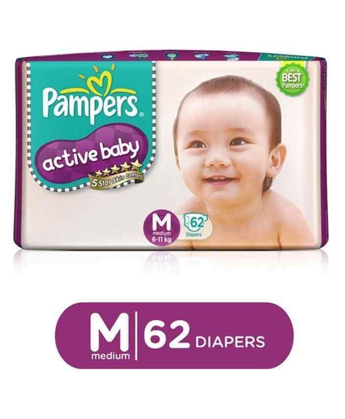 Pampers Medium- Pack of 62 Active Baby NB Econ(6-11 kg)