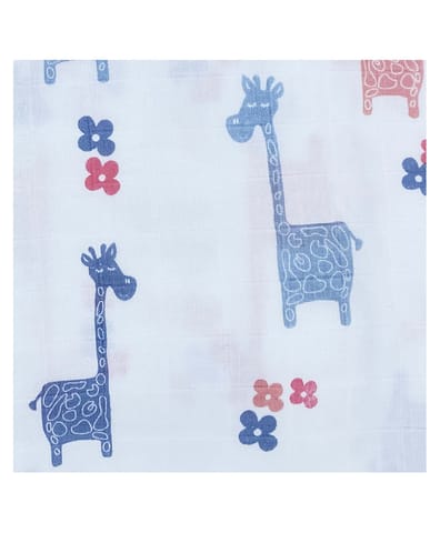 TinyLane 100% Organic Bamboo Cotton Muslin Baby Swaddle Wrappers Giraffe & Classic White Print Pack of 2- Multicolor