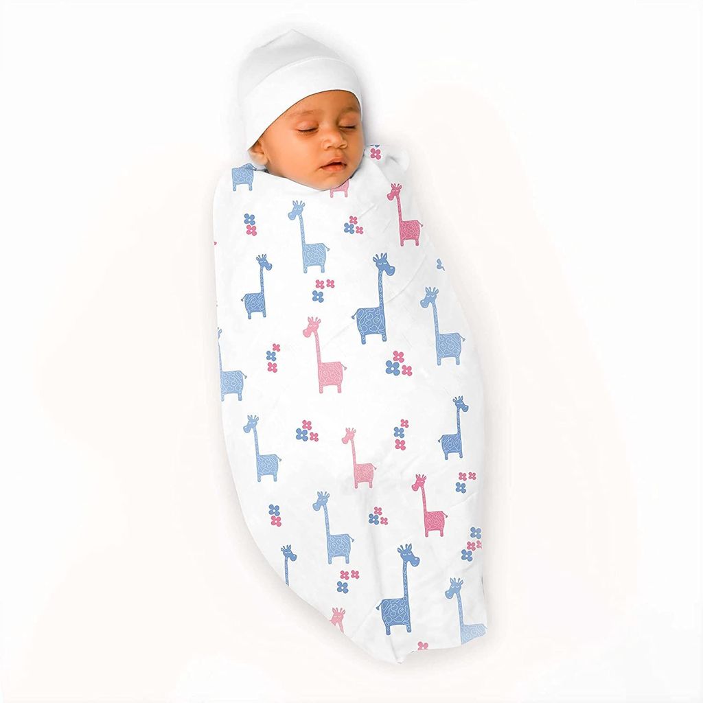 TinyLane 100% Organic Bamboo Cotton Muslin Baby Swaddle Wrapper Giraffe Print- Multicolor