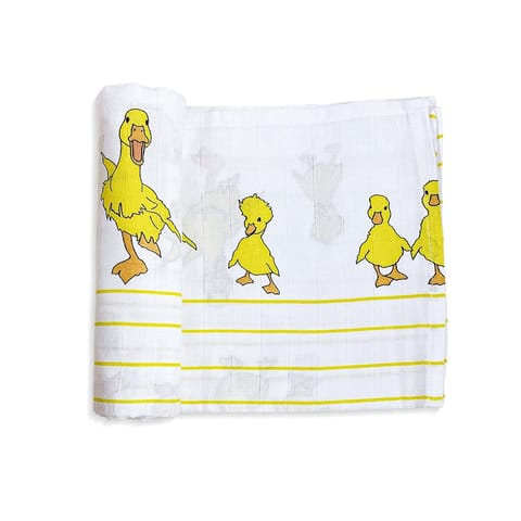 TinyLane 100% Organic Bamboo Cotton Muslin Baby Swaddle Wrapper Duck Print - Multicolor
