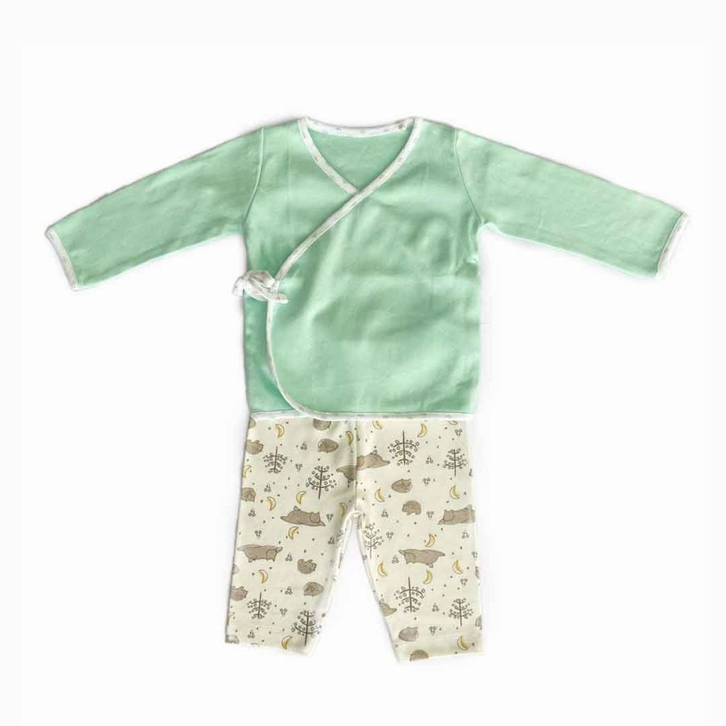 Tiny Lane Adorable and Comfortable Baby Clothing "Minty Night Sets" - Mint Green Jhabla & Cat Pant