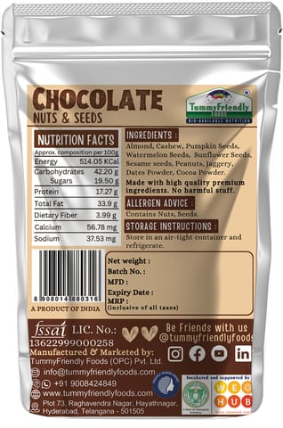 Tummy Friendly Foods Chocolate Nuts and Seeds Mix - 2 packs -200g. Healthy Snacks for kids & Adults