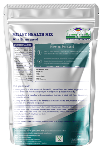 Tummy Friendly Foods Organic Millet Health Mix With Bittergourd, Methi Seeds, Moringa Leaves 800 g
