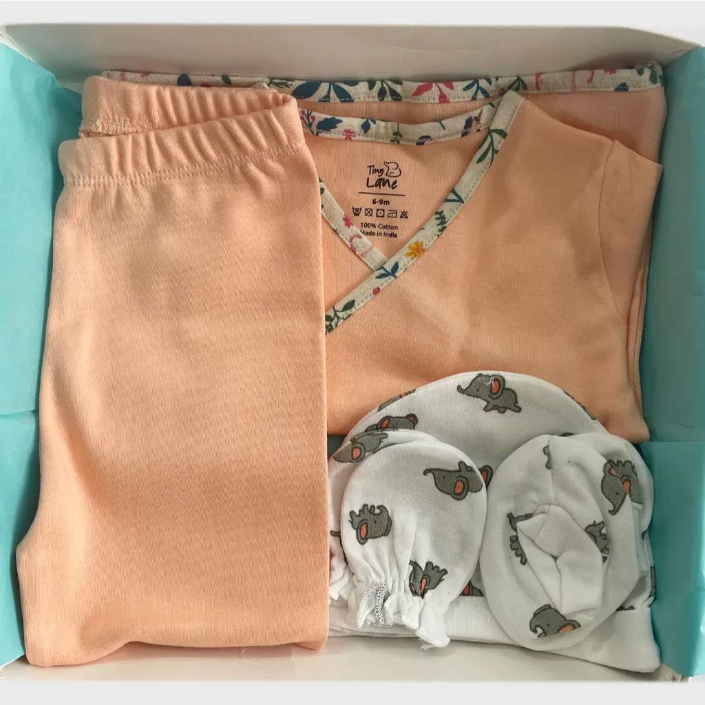 Tiny Lane Newborn Baby Peach Combo Set | Pack Of 5