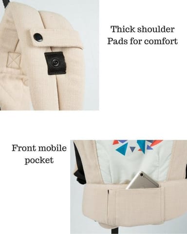 R for Rabbit Hug Me Elite Front & Back Carrier Position, Soft Linen Fabric, Wide Strap With Cap & Mobile Pocket(Cream)