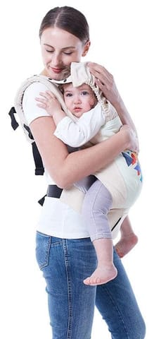 R for Rabbit Hug Me Elite Front & Back Carrier Position, Soft Linen Fabric, Wide Strap With Cap & Mobile Pocket(Cream)