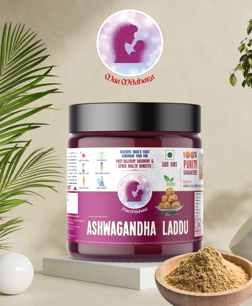 Maa Mitahara  Ashwagandha Laddu  Ayurvedic Herb Ashwagandha Laddu with Jaggery Gudiya Shakkar Pure Cow Ghee | Fight Anemia & Boost Hemoglobin | Tasty and Fresh Ashwagandha Laddu(500 gm)