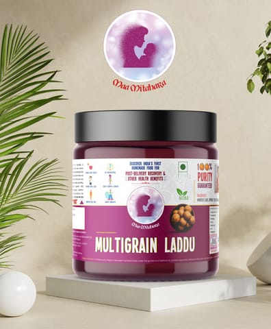 Maa Mitahara Multigrain Laddu Combination of 8 Mix Fresh Flour | Wheat | Ragi | Soyabean | Jowar (Sorghum) | Bajra (Pearl Millet) | Jo (Barley) | Alsi (Flax Seeds) | Chana (Gram) | In Pure Cow Bilona Ghee | Jaggery (500 gm)