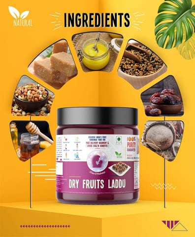 Maa Mitahara  Dryfruits Laddu  | Purely Made with Mixed Dry Fruits, Nuts, Seeds | No Sugar | No Jaggery | (500 gm)