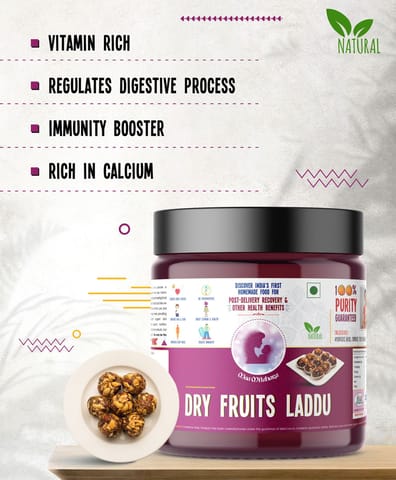 Maa Mitahara  Dryfruits Laddu  | Purely Made with Mixed Dry Fruits, Nuts, Seeds | No Sugar | No Jaggery | (500 gm)