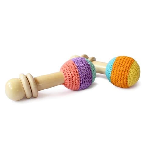 Shumee Wooden Non-Toxic Crochet Shaker Rattle Toy 0+ Years- Discover Sounds and Explore Textures