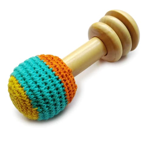 Shumee Wooden Non-Toxic Crochet Shaker Rattle Toy 0+ Years- Discover Sounds and Explore Textures