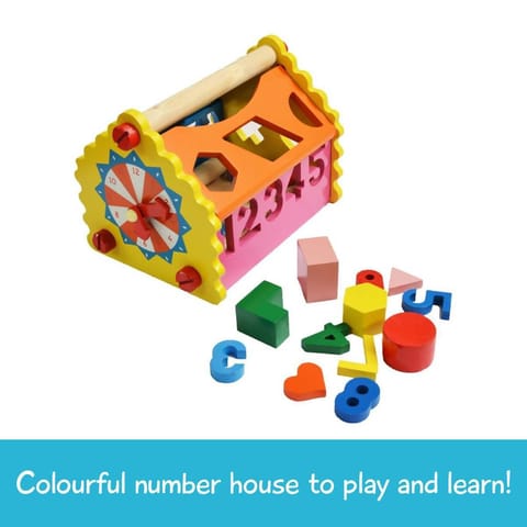 Shumee Wooden Number & Shape Sorting House Toy| Addition, Subtraction & Time-telling