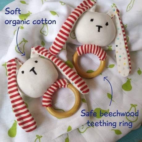Shumee Striped Bunny Teether and Rattle Ring