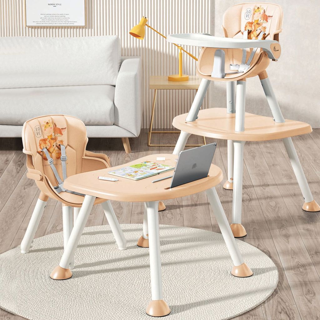 R for Rabbit Cherry Berry Safari Baby High Chair, 3 In 1 Convertible High Chair Cum Kids Study Table Beige