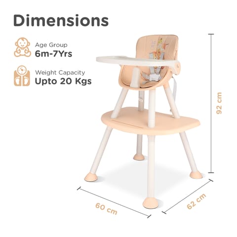 R for Rabbit Cherry Berry Safari Baby High Chair, 3 In 1 Convertible High Chair Cum Kids Study Table Beige