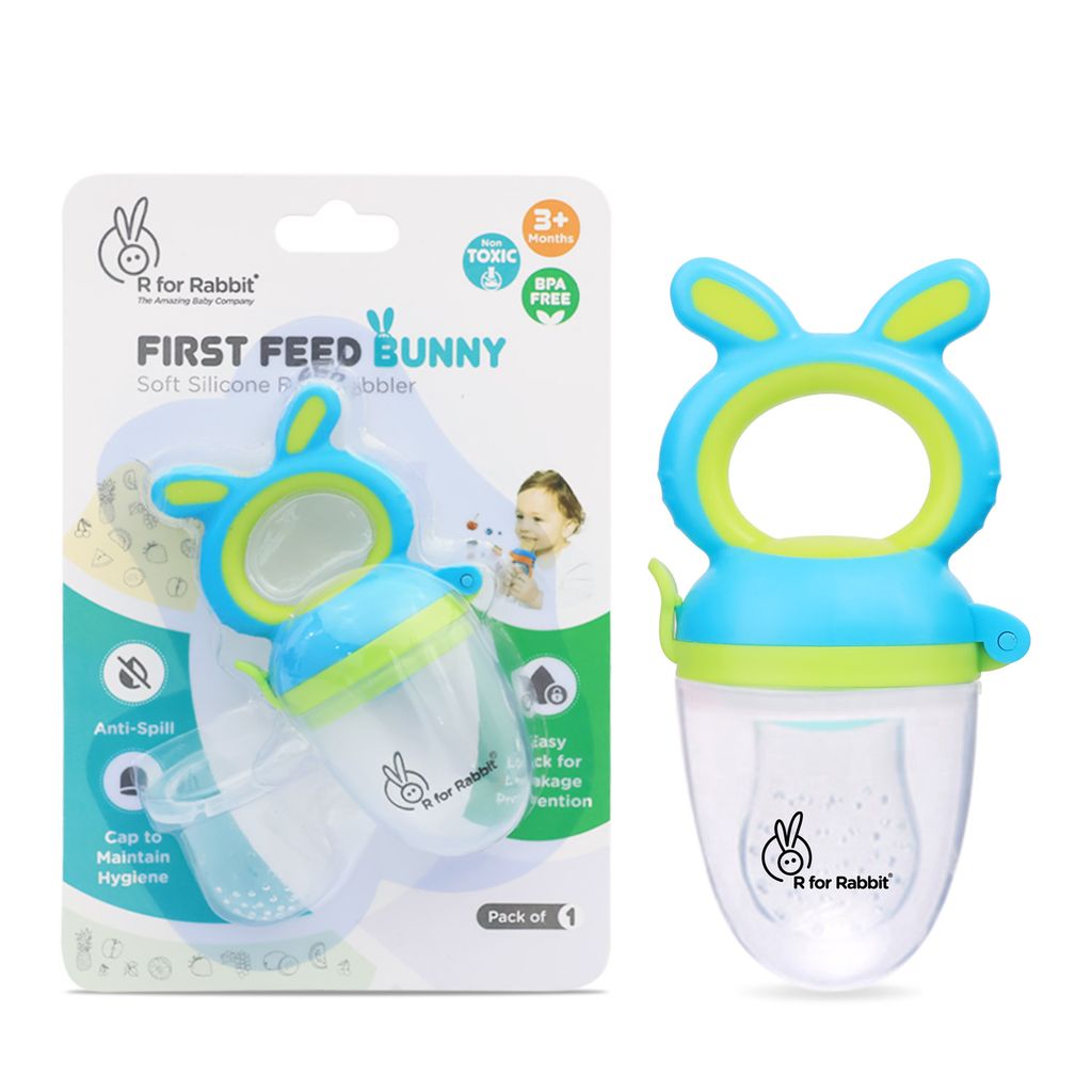 R for Rabbit First Feed Bunny Nibbler For Babies (Green Blue)