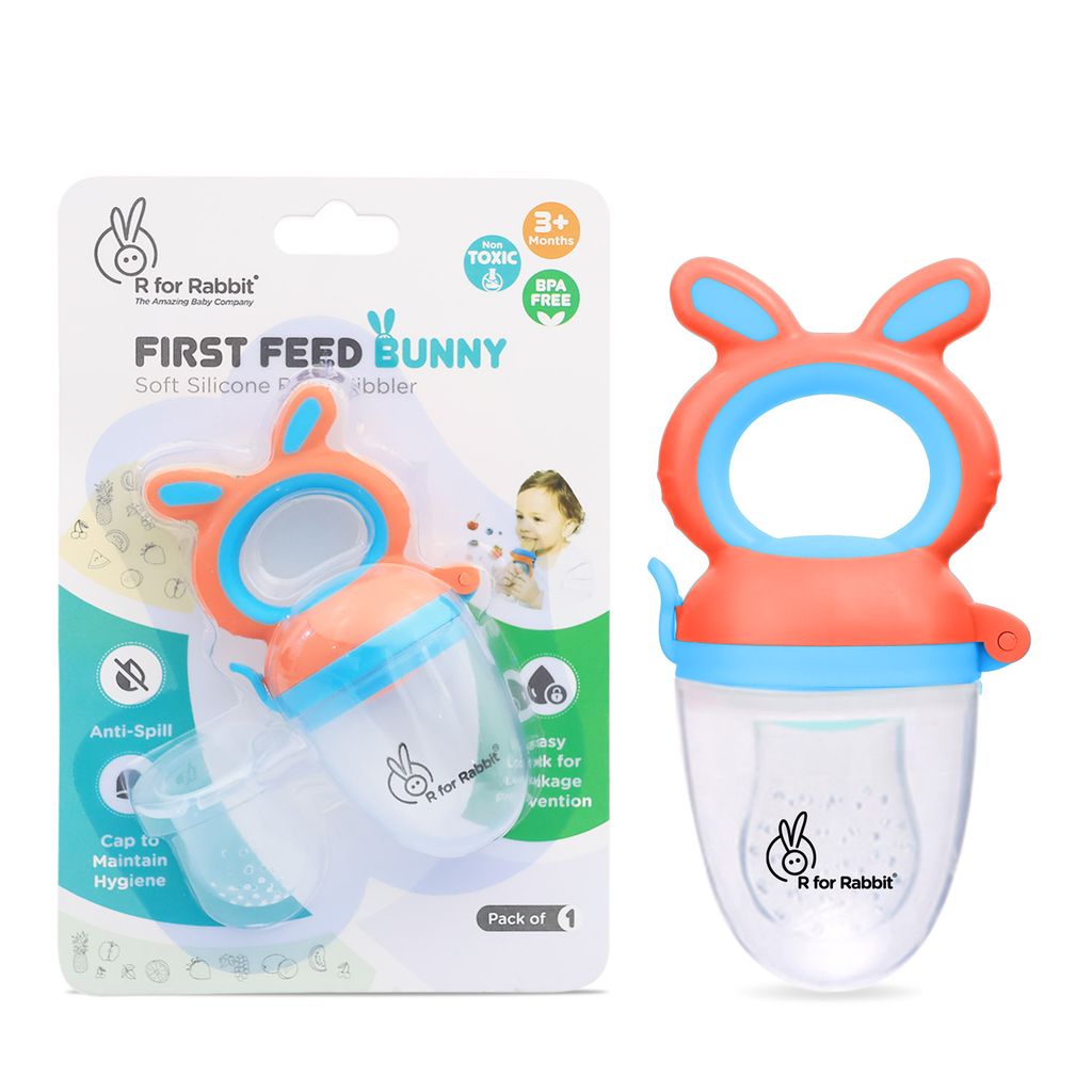 R for Rabbit First Feed Bunny Nibbler For Babies (Orange Blue)
