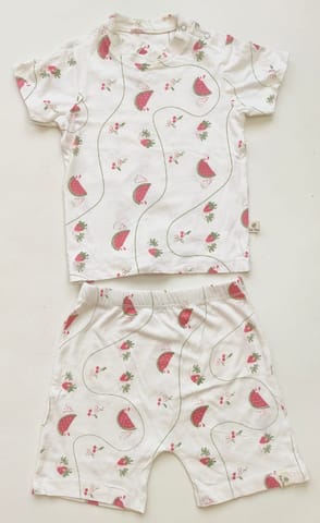 Rustic TonesBamboo Half Hand T-shirt Shorts set - berries & melon