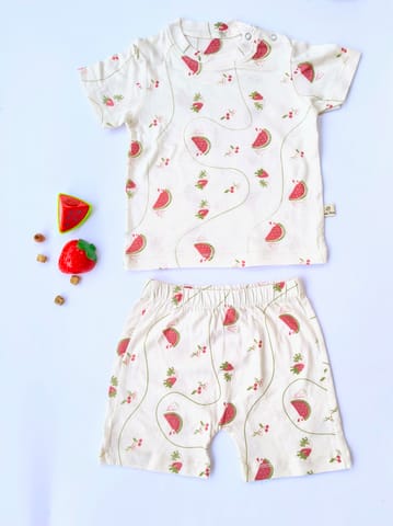 Rustic TonesBamboo Half Hand T-shirt Shorts set - berries & melon