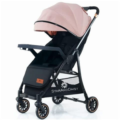 StarAndDaisy Mompush Lightweight Travel Luxury Stroller, Compact One-Hand Fold, Reclining Seat and XL Canopy, & Cup Holder (Pink)