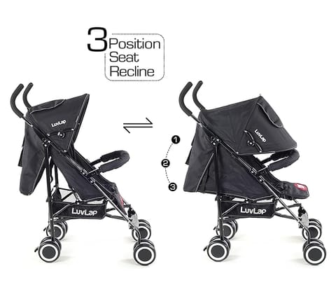 LuvLap City Baby Stroller / Buggy, Compact & Travel friendly baby pram, for Baby & Kids, 6-36 Months, with 5 point safety harness, adjustable seat recline, extendable canopy, 15Kg capacity (Black)