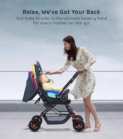 StarAndDaisy Sunrise Baby Stroller for 0-5 Years - Lightweight, 3-Point Harness, Adjustable Backrest, 360° Swivel Wheel, Large Storage, Reversible Handle, Extended Mosquito Net (Pi Rainbow)