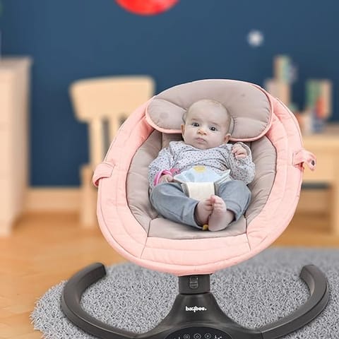 Baybee Premium Automatic Electric Baby Swing Cradle with Adjustable Swing Speed, Soothing Music | Baby Rocker with Mosquito Net, Safety Belt & Removable Baby Toys Swing for Baby (Pink)