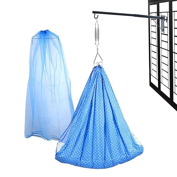 beetot New Born Baby Swing Cradle (Jhula) Set | Cradle Swing, Mosquito Net, Spring, Triangle Hanger, Window Hanger | Weight Capacity up to 20kg | Age from 0-12 Months | Jhula (Blue)