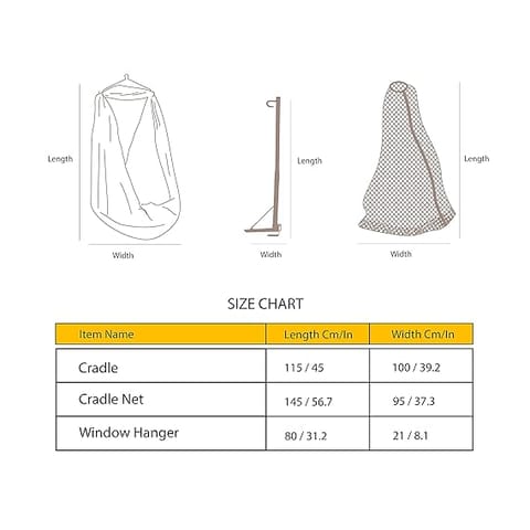 beetot Cotton New Born Baby Swing Cradle (Jhula) Set | Cradle Swing, Mosquito Net, Spring, Triangle Hanger, Window Hanger | Weight Capacity Up To 20Kg | Age From 0-12 Months | Jhula (Melanchi), Chiku