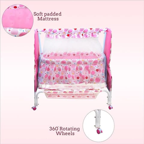 Mee Mee Premium New Born Baby Sleep Swing Cradle/Jhula/Palna/Bed/Baby Bedding with Mosquito Net and Cradle for 0-12 Months Baby Boys and Girls (Pink)