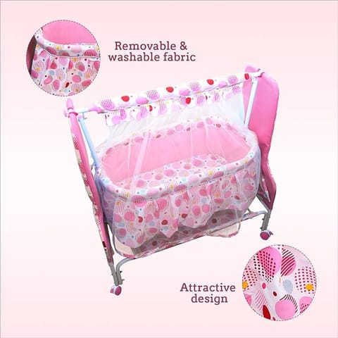 Mee Mee Premium New Born Baby Sleep Swing Cradle/Jhula/Palna/Bed/Baby Bedding with Mosquito Net and Cradle for 0-12 Months Baby Boys and Girls (Pink)